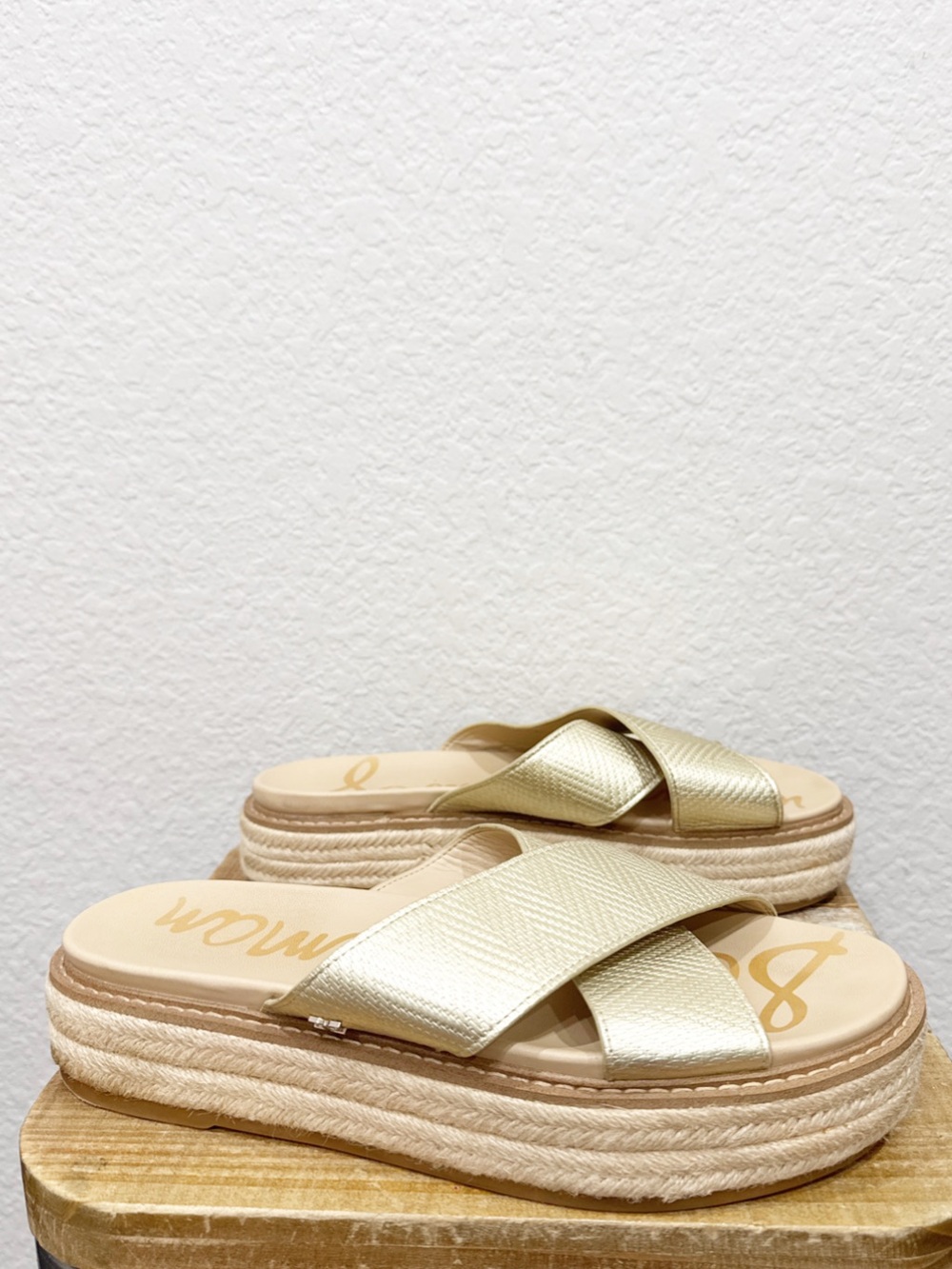 Sam Edelman Korean Gold Leather Espadrille Flatform Sandals Size 10 - Picture 2 of 7
